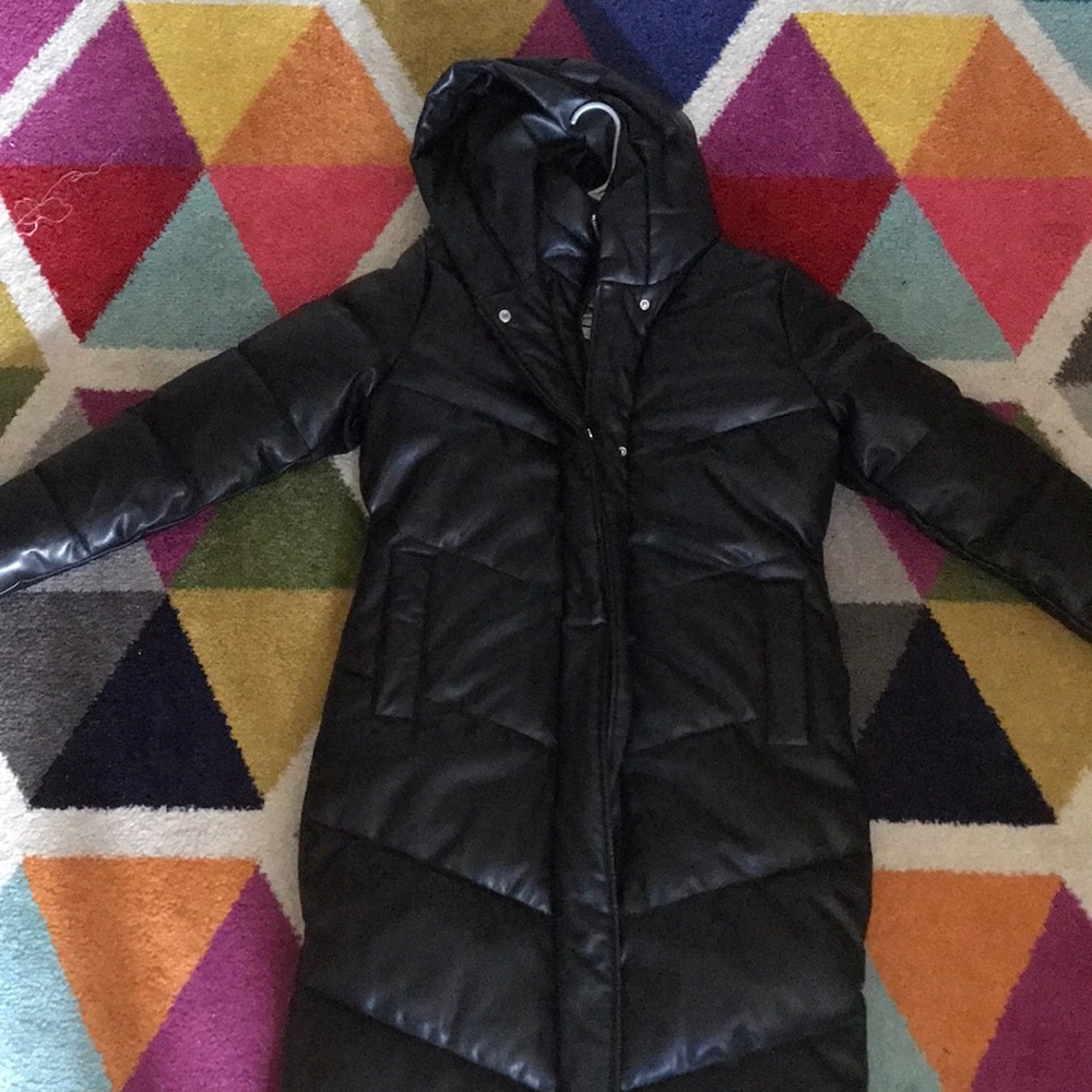 Abercrombie Ultra long puffer vegan leather jacket